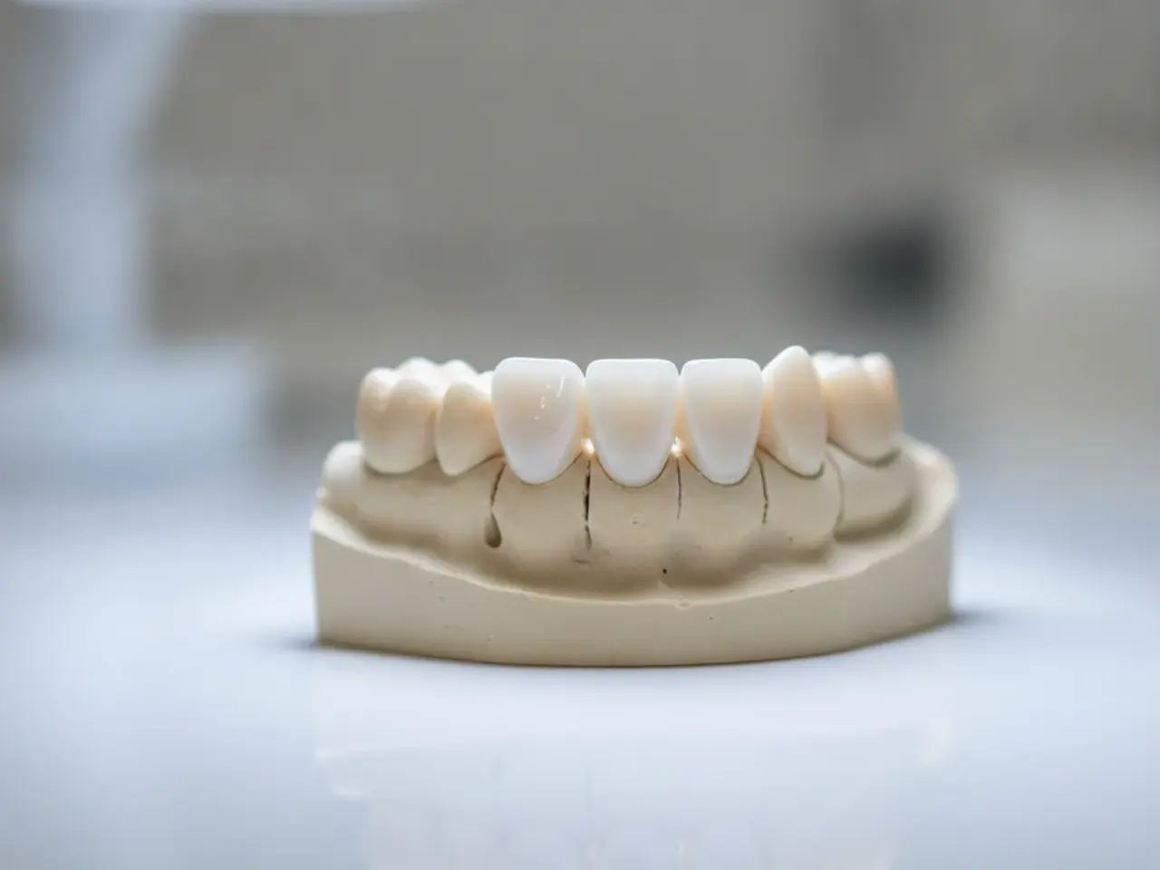 Close de uma protese dentaria de ceramic